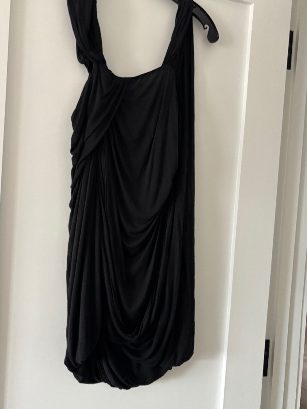 YIGAL AZROUËL New York Black Viscose Draped Grecian Cocktail Dress - Size 8